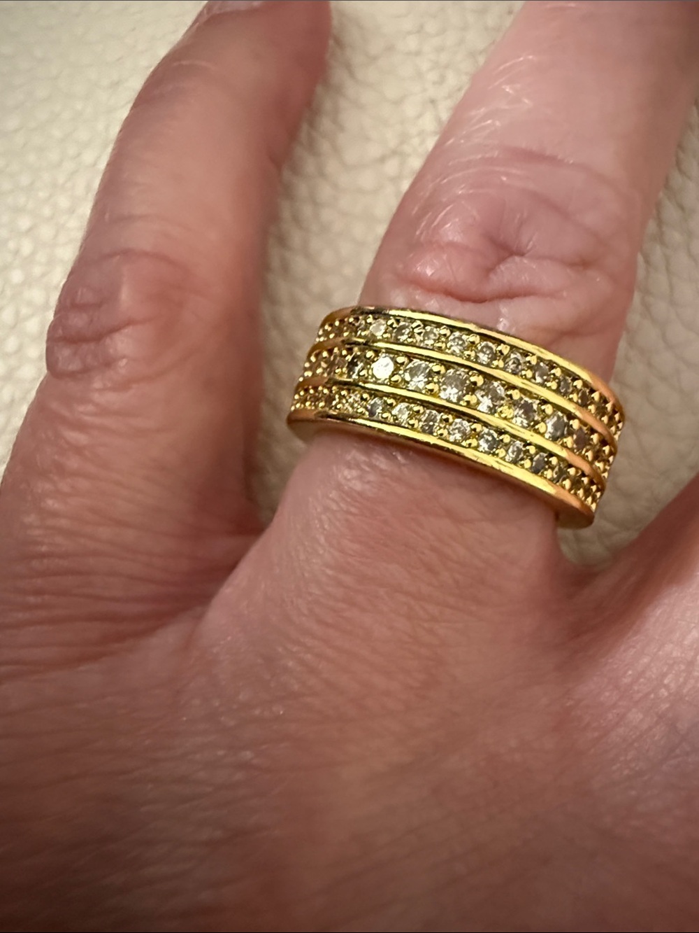 14K Gold-Filled Multi-Row White Lab Sapphire Band Ring - size 7.5-8